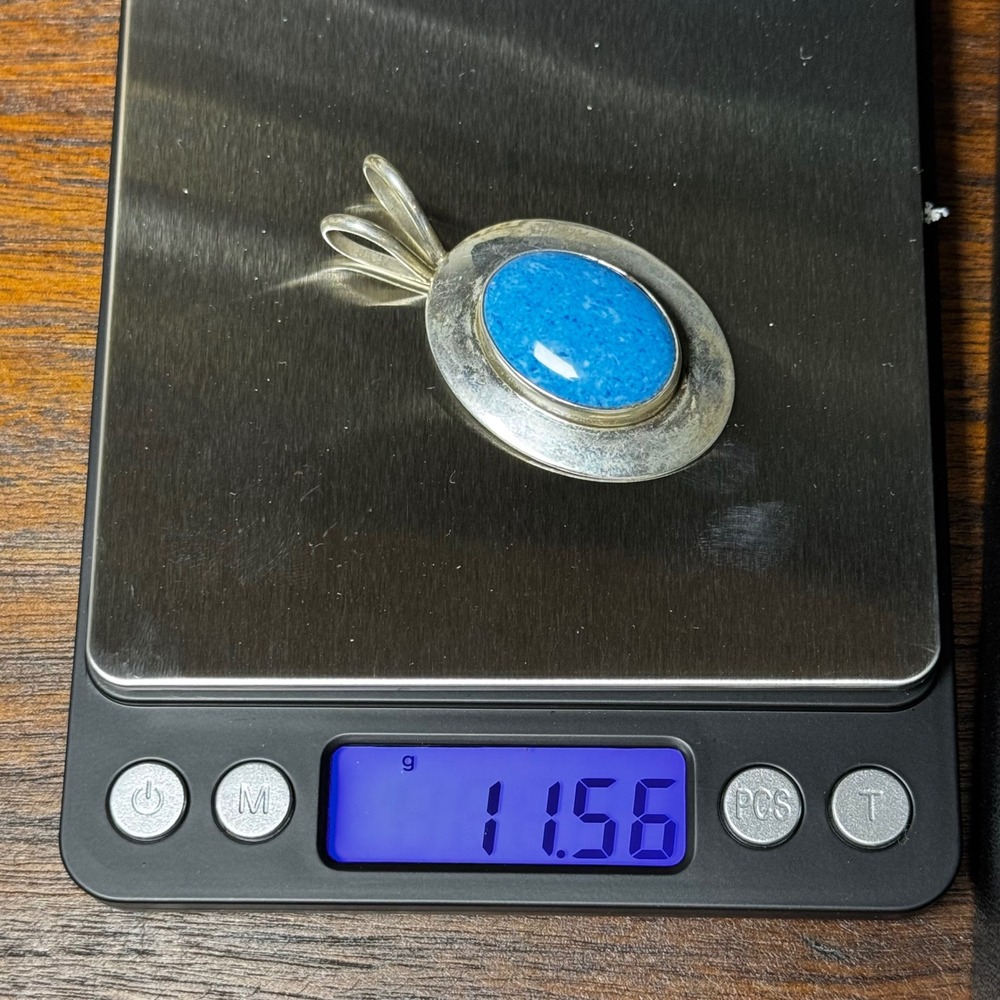 VHC Sterling Silver Blue Stone Oval Pendant Vintage Artisan Southwestern 11.56g - Picture 6 of 6